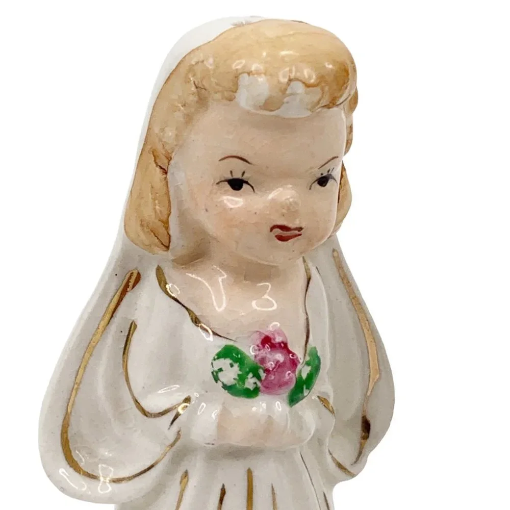 Vintage Salt Pepper Shaker Set Bride Groom Wedding Cake Topper Couple Japan MCM